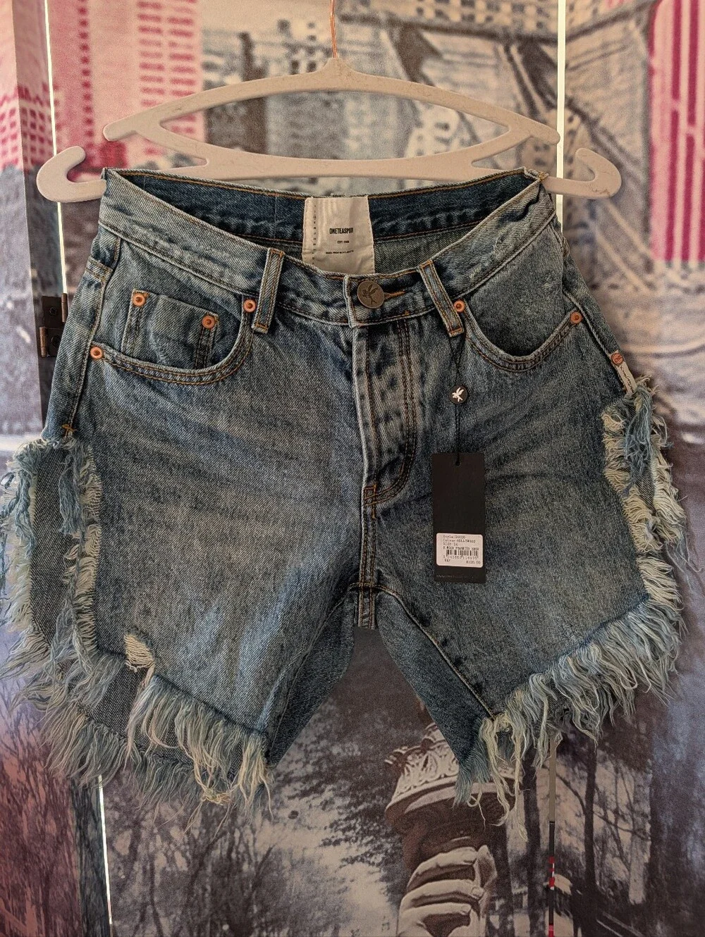 One Teaspoon X Free People Women's Frankies Low Waist Long Length Denim Shorts